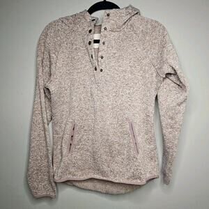Thread & Supply Hooded Sweater LS 1/4 Button Pullover Heathered Mauve‎ Pockets